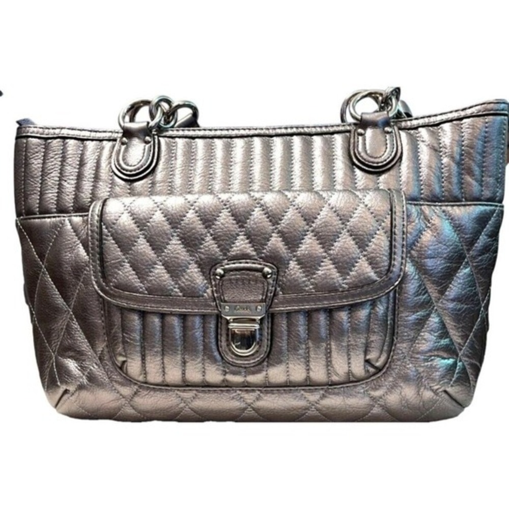 Coach C1293 19857 Quilted Leather Shopper Tote Purse Silver Anthracite Metallic - Picture 8 of 15
